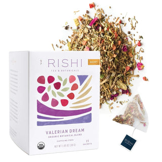 Rishi Organic Kosher Herbal Valerian Dream w/Cardamom, Valerian Root, Fennel Seed, Rose Petals, Licorice Root, Dairy-Free Caffeine-Free, Herbal Tea (Case of 6) 15 Tea Bags