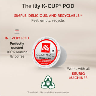 Illy Caffe Coffee Espresso Kosher-Parve 100% Arabica Dark Roast Whole Bean w/Notes of Deep Cocoa & Dried Fruit for Keurig K-Cup Brewers Caffeinated Coffee (Case of 6) 10 K-Cup Pods