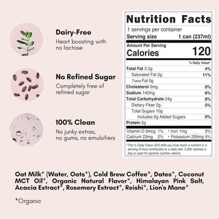 Pop & Bottle, Organic Oat Milk Lattes - Caramel Cold Brew w/Functional Mushrooms - Lion's Mane & Reishi, MCT Oil, Dates, Single Shot, Lightly Sweetened w/Dairy Free, Gluten Free & Great as Cold Brew Iced Caffeinated Coffee (Pack of 12) 8oz Can