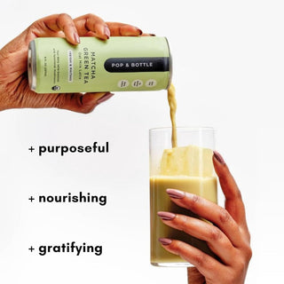 Pop & Bottle, Oat Milk Lattes - Organic Matcha w/Functional Mushrooms Reishi & Maitake MCT Oil, Organic, Dairy Free, Gluten Free, Lightly Sweetened w/Dates, Fair-Trade Caffeinated Green Tea Latte (Pack of 12) 8oz Can