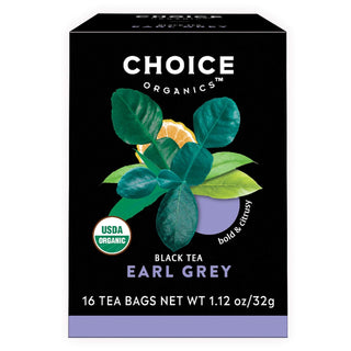 Choice Organics Teas, USDA Certified Organic, Herbal Kosher Certified, Earl Grey w/Bergamot Oil, Vegan, Gluten-Free, Non-GMO Project Verified, Fair-Trade Certified, No Artificial Flavors or Sweeteners, Caffeinated Black Tea (Case of 6) 16 Bags