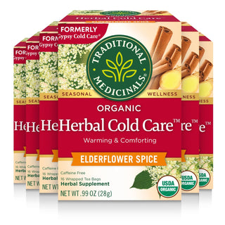 Traditional Medicinals Organic Herbal Kosher "Herbal Cold Care" w/Elderflower, Yarrow Flower & Peppermint Leaf, GMO-Free Caffeine-Free Herbal Tea (Case of 6) 16 Tea Bags