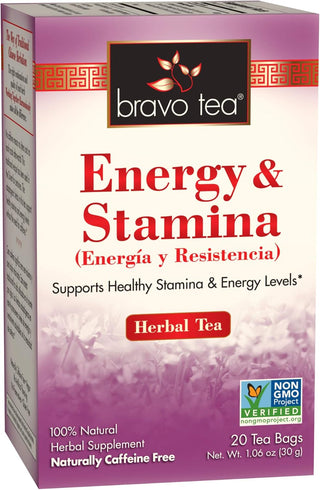 Bravo Teas Herbal Energy & Stamina, w/Herbal Supplements, Gluten-Free, GMO-Free, Caffeine-Free Green Tea (Pack of 1) 20 Tea Bags
