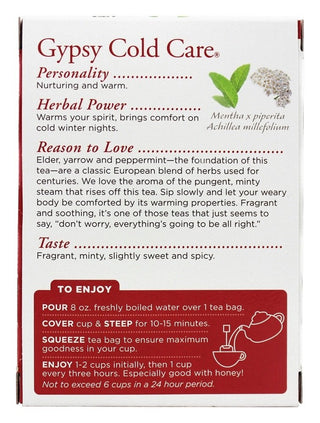 Traditional Medicinals Organic Herbal Kosher "Herbal Cold Care" w/Elderflower, Yarrow Flower & Peppermint Leaf, GMO-Free Caffeine-Free Herbal Tea (Case of 6) 16 Tea Bags