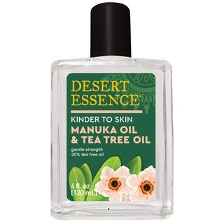 Desert Essence - Kinder to Skin, Pure New Zealand Manuka Oil & 20% Pure Australian Tea Tree Oil, Cruelty-Free, No Artificial Fragrances or Dyes, Vegan, Gluten-Free Oil (Pack of 1) 4.0oz Bottle