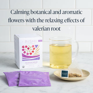 Rishi Organic Kosher Herbal Valerian Dream w/Cardamom, Valerian Root, Fennel Seed, Rose Petals, Licorice Root, Dairy-Free Caffeine-Free, Herbal Tea (Case of 6) 15 Tea Bags