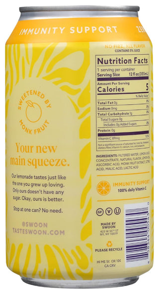 Swoon - Lemonade w/Lemon Juice Concentrate, Monk Fruit Extract, Lactic Acid, Citric Acid Lemonade (Case of 12)12 Fz Can