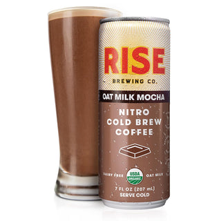 RISE Brewing Co. USDA Organic Certified, Oat Milk Medium Roast Mocha Nitro Cold Brew Coffee, No Sugar Added & No Dairy, Organic & Non-GMO, Low Acidity & Vegan, Zero-Calories, Dairy-Free, Plant-Base Caffeinated Cold Brew Coffee (Case of 12) 7 Fl. Oz. Cans