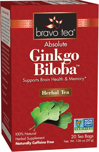 Bravo Teas Herbal Absolute Ginkgo Biloba w/Herbal Supplements, Gluten-Free, GMO-Free, Naturally Caffeine-Free Green Tea (Pack of 1) 20 Tea Bags