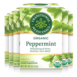 Traditional Medicinals Organic Herbal Kosher Peppermint non-GMO, Naturally Caffeine-Free Herbal Tea (Case of 6) 16 Tea Bags