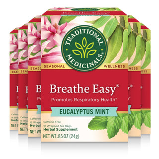 Traditional Medicinals Organic Herbal Kosher Breathe Easy, w/Eucalyptus Leaf, Fennel Fruit, Ginger Rhizome, Peppermint Leaf & Magnolia Flower, GMO-Free, Caffeine-Free Herbal Tea (Case of 6) 16 Tea Bags