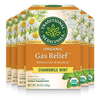 Traditional Medicinals Organic Herbal Kosher w/Caraway Fruit, Coriander Fruit, Chamomile Flower, Lemon Balm Leaf & Peppermint Leaf, Gas Relief Caffeine Herbal Tea (Case of 6) 16 Tea Bags