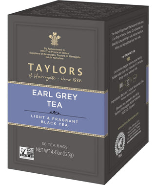 Taylors Of Harrogate Earl Grey w/Hint of Citrusy Bergamot GMO-Free, Caffeine Black Tea (Case of 6) 50 Tea Bags