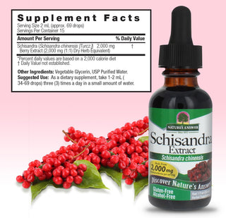 Nature's Answer Organic Kosher Schisandra Berry w/Natural Stress & Fatigue Support, 100% Pure w/No Synthetic Colors or Stabilizers, to Rejuvenate & Energize Gluten-Free, non-GMO, Yeast-Free, Alcohol-Free Extract (Pack- 1) Fl Oz Bottle