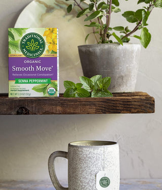 Traditional Medicinals Organic Herbal Kosher Smooth Move w/Senna Leaf, Peppermint, Non-GMO, Naturally Caffeine-Free Herbal Tea (Case of 6) 16 Tea Bags