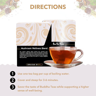 Buddha Teas Organic Kosher Mushroom Wellness Blend w/Functional Mushrooms, Lion's Mane, Cordyceps, Chaga, Reishi & Spearmint Leaf, Lemongrass, Anise Seed, Ginger Root Gluten-Free, Dairy-Free, GMO-Free Caffeine-Free Mushroom Tea (Case of 6) 18 Bags