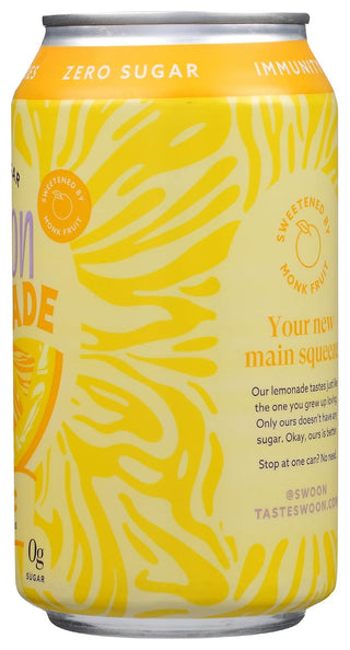 Swoon - Lemonade w/Lemon Juice Concentrate, Monk Fruit Extract, Lactic Acid, Citric Acid Lemonade (Case of 12)12 Fz Can