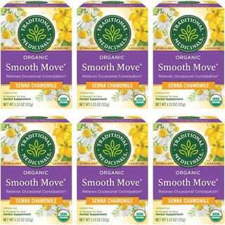 Traditional Medicinals Organic Herbal Kosher & Smooth Move Chamomile w/Senna Leaf, Herbal Supplements GMO-Free, Naturally Caffeine-Free Herbal Tea (Case of 6) 16 Tea Bags