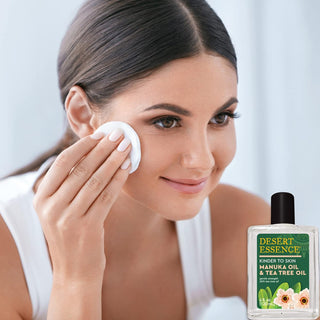 Desert Essence - Kinder to Skin, Pure New Zealand Manuka Oil & 20% Pure Australian Tea Tree Oil, Cruelty-Free, No Artificial Fragrances or Dyes, Vegan, Gluten-Free Oil (Pack of 1) 4.0oz Bottle