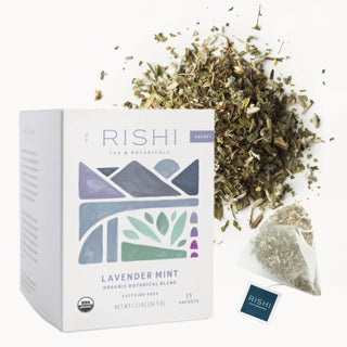 Rishi Organic Kosher Lavender Mint w/Peppermint, Licorice, Lavender, Sage, GMO-Free, Dairy-Free Caffeinated Herbal Tea (Case of 6) 15 Tea Bags