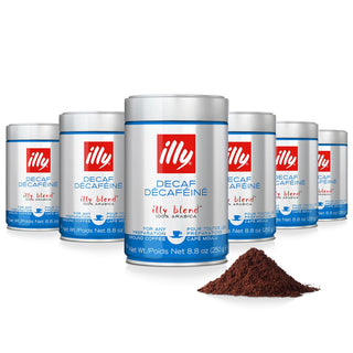 Illy Caffe Coffee Espresso Kosher 100% Arabica Medium Roast Whole Bean w/Notes of Caramel, Toasted Bread & Chocolate Caffeine-Free Coffee (Case of 6) 8.8oz Canister