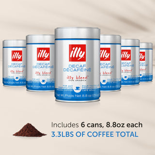 Illy Caffe Coffee Espresso Kosher 100% Arabica Medium Roast Whole Bean w/Notes of Caramel, Toasted Bread & Chocolate Caffeine-Free Coffee (Case of 6) 8.8oz Canister