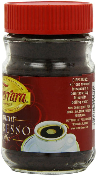 Ferrara Instant Espresso 100% Medium Roast Choice Robusta & Arabica Ground Beans w/Richness of Chocolate, Gluten-Free, GMO-Free Concentrated Caffeinated Coffee (Case of 12) 2oz Jar