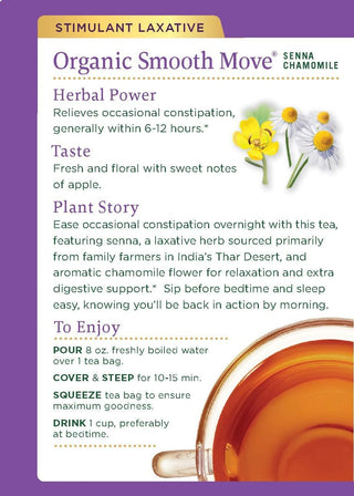 Traditional Medicinals Organic Herbal Kosher & Smooth Move Chamomile w/Senna Leaf, Herbal Supplements GMO-Free, Naturally Caffeine-Free Herbal Tea (Case of 6) 16 Tea Bags