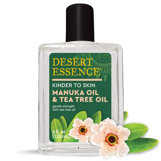 Desert Essence - Kinder to Skin, Pure New Zealand Manuka Oil & 20% Pure Australian Tea Tree Oil, Cruelty-Free, No Artificial Fragrances or Dyes, Vegan, Gluten-Free Oil (Pack of 1) 4.0oz Bottle