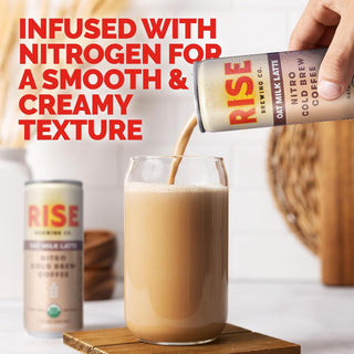Rise Brewing Co. Organic Nitro Cold Brew Coffee, Oat Milk Nitrogen-Infused Dairy-Free, Non-GMO Cold Brew Latte (Case of 12) 7oz Fz Can