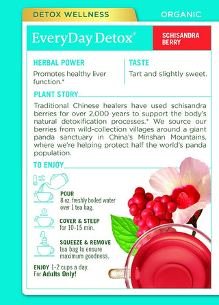 Traditional Medicinals Organic Herbal Kosher Everyday Detox w/Chicory Root, Schisandra Berry, Dandelion Root, Lycium Fruit & Kukicha Twig, GMO-Free, Naturally Caffeinated Herbal Tea (Case of 6) 16 Tea Bags
