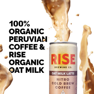 Rise Brewing Co. Organic Nitro Cold Brew Coffee, Oat Milk Nitrogen-Infused Dairy-Free, Non-GMO Cold Brew Latte (Case of 12) 7oz Fz Can