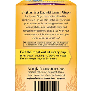 Yogi Organic Herbal Kosher 100% Natural Tea Lemon Ginger w/Ginger Root, Lemongrass, Licorice Root, Peppermint Leaf, Non-GMO, Caffeine-Free Herbal Tea (Case Of 6) 16 Tea Bags
