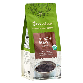 Teeccino Organic Herbal Kosher French Roast Maya w/Carob, Barley, Chicory, Ramón Seeds, Natural Flavor Dark Roast Ground Acid-Free, Wheat-Free, Yeast-Free, Gluten-Free, Dairy-Free Caffeine-Free Coffee (Case of 6) 11oz Bags