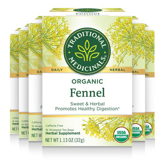 Traditional Medicinals Organic Herbal Kosher w/Herbal Supplements Fennel w/Fennel Fruit, GMO-Free, Promotes Healthy Digestion Naturally Caffeine-Free Herbal Tea (Case of 6) 16 Tea Bags