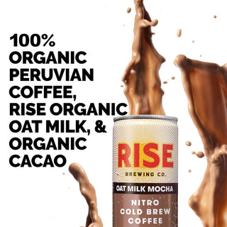 RISE Brewing Co. USDA Organic Certified, Oat Milk Medium Roast Mocha Nitro Cold Brew Coffee, No Sugar Added & No Dairy, Organic & Non-GMO, Low Acidity & Vegan, Zero-Calories, Dairy-Free, Plant-Base Caffeinated Cold Brew Coffee (Case of 12) 7 Fl. Oz. Cans