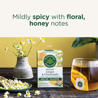Traditional Medicinals Organic Herbal Kosher Golden Ginger w/Chamomile Flower Fair-Trade GMO-Free Caffeine-Free Herbal Tea (Case of 6) 16 Tea Bags