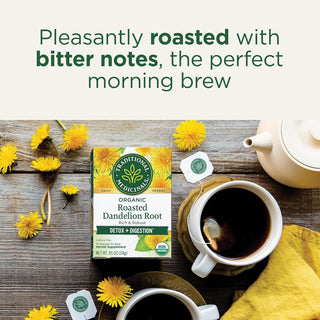 Traditional Medicinals Organic Herbal Kosher Roasted Dandelion Root w/Support Natural Detoxification & Healthy Digestion Supports Kidney Function & Healthy Digestion GMO-Free, Caffeine-Free Herbal Tea (Case of 6) 16 Tea Bags