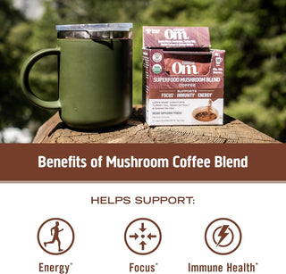OM Mushroom Superfood Organic Kosher Mushroom Blend, 100% Arabica Beans, Functional Mushrooms: Lion's Mane, Cordyceps, Turkey Tail w/Ginkgo Biloba, Supports Energy & Focus Coffee Powder (Case of 10) 6.24oz Canister.