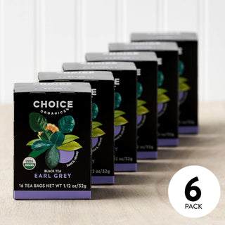 Choice Organics Teas, USDA Certified Organic, Herbal Kosher Certified, Earl Grey w/Bergamot Oil, Vegan, Gluten-Free, Non-GMO Project Verified, Fair-Trade Certified, No Artificial Flavors or Sweeteners, Caffeinated Black Tea (Case of 6) 16 Bags