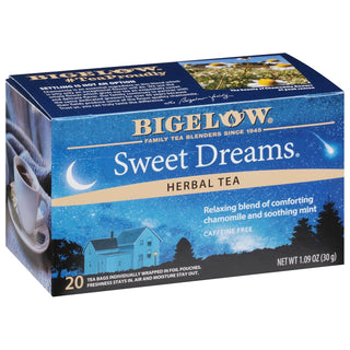 Bigelow Tea Herbal Kosher "Sweet Dreams" w/ Chamomile, Hibiscus, Peppermint Leaves, Rose Blossoms Spearmint Leaves, Spice, Orange Blossoms, Mint, Gluten-Free, GMO-Free, Caffeine-Free Green Tea (Case of 6) 20 Tea Bags