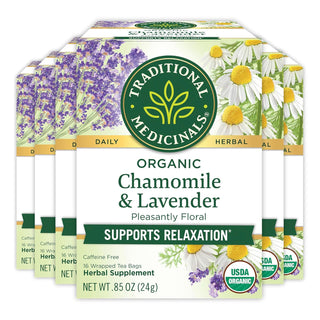 Traditional Medicinals Organic Herbal Kosher Chamomile w/Lavender, Herbal Supplements, GMO-Free, Fair-Trade, Naturally Caffeine-Free Herbal Tea (Case of 6) 16 Tea Bags