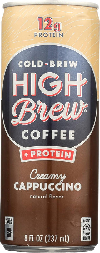 High Brew Coffee Cold Brew Creamy Cappuccino 100% Arabica Medium Roast Ground Bean 100% Direct-Trade Keto Caffeinated Coffee (Case Of 12) 8oz Can