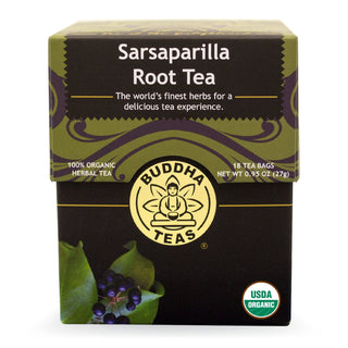 Buddha Teas Organic Kosher Herbal Sarsaparilla Root w/Fresh Certified Organic Herbs, Bleach-Free, Dioxin-Free, Non-GMO, Zero-Calories, Caffeine-Free Herbal Tea (Case of 6) 18 Tea Bags