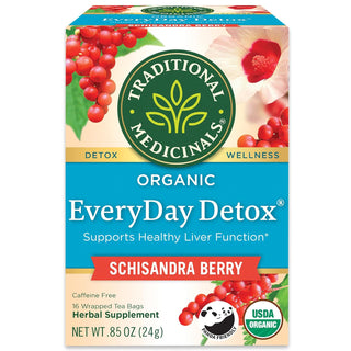 Traditional Medicinals Organic Herbal Kosher Everyday Detox w/Chicory Root, Schisandra Berry, Dandelion Root, Lycium Fruit & Kukicha Twig, GMO-Free, Naturally Caffeinated Herbal Tea (Case of 6) 16 Tea Bags