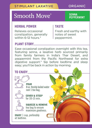 Traditional Medicinals Organic Herbal Kosher Smooth Move w/Senna Leaf, Peppermint, Non-GMO, Naturally Caffeine-Free Herbal Tea (Case of 6) 16 Tea Bags