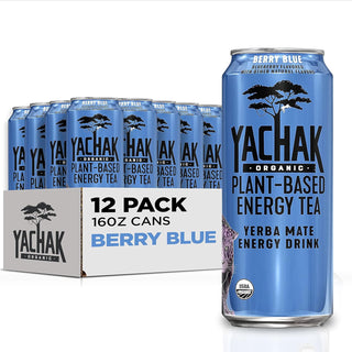 Yachak Organic Yerba Mate Berry Blue Plant-Based Energy, Non-GMO Project Certified, Gluten Free Fair-Trade Caffeinated Green Tea (Case of 12) 16oz Can
