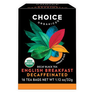 Choice USDA Organic Certified, Kosher English Breakfast Gluten-Free, GMO-Free Project Verified, Fair-Trade Certified, Vegan, No Artificial Flavors or Sweeteners, Decaffeinated Black Tea (Case of 6) 16 Tea Bags