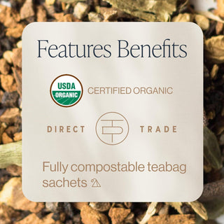Rishi Organic Tea - Masala Chai w/Ginger Root, Cinnamon, Black Pepper, Cloves & Cardamom, Naturally Spiced Caffeinated Black Tea (Case of 6) 15 Tea Bags
