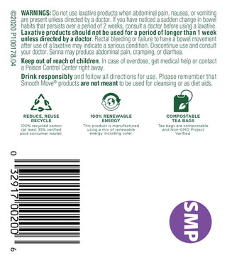 Traditional Medicinals Organic Herbal Kosher Smooth Move w/Senna Leaf, Peppermint, Non-GMO, Naturally Caffeine-Free Herbal Tea (Case of 6) 16 Tea Bags